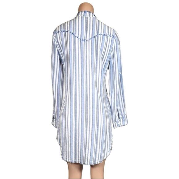 Anthropology Cloth & Stone Blue & White Stripe Frayed Hem Denim Dress SZ S $139 - Picture 8 of 16